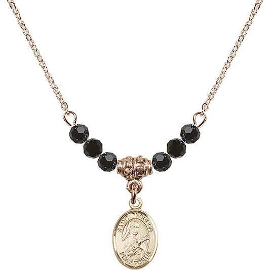 14kt Gold Filled Saint Theresa Birthstone Necklace with Jet Beads - 9106