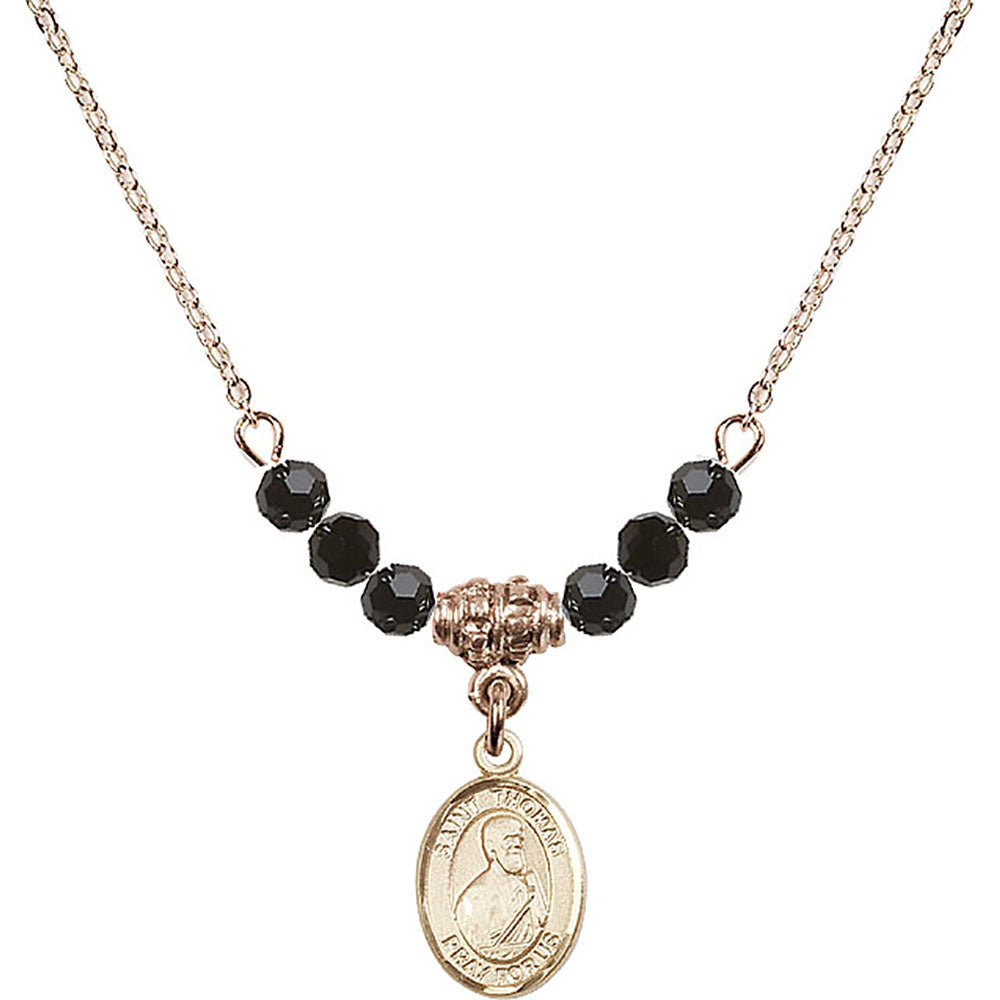 14kt Gold Filled Saint Thomas the Apostle Birthstone Necklace with Jet Beads - 9107