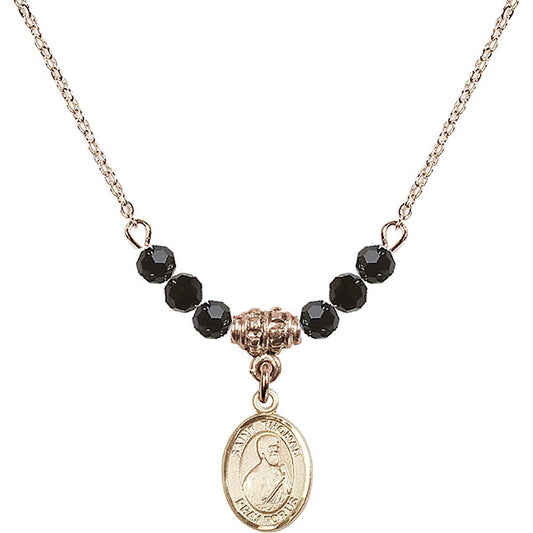 14kt Gold Filled Saint Thomas the Apostle Birthstone Necklace with Jet Beads - 9107