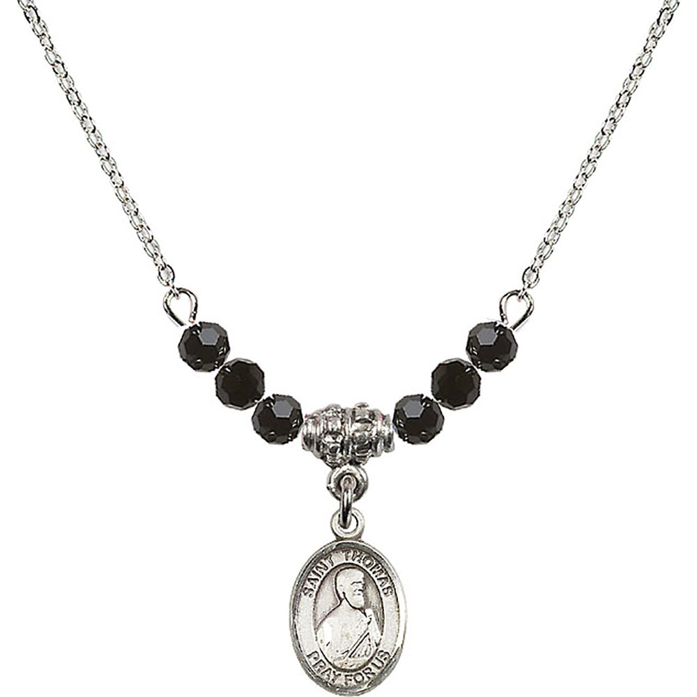 Sterling Silver Saint Thomas the Apostle Birthstone Necklace with Jet Beads - 9107