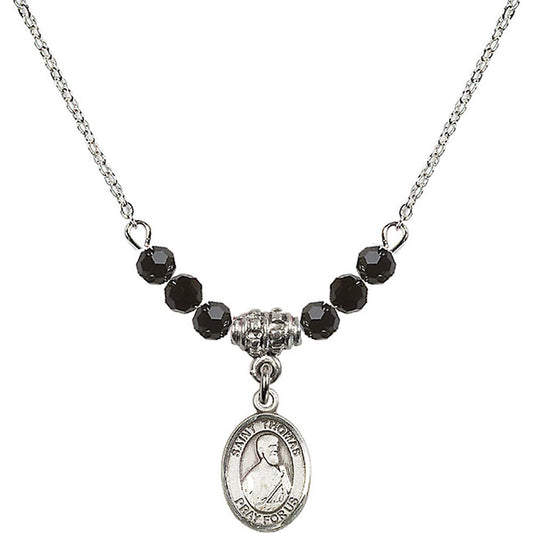 Sterling Silver Saint Thomas the Apostle Birthstone Necklace with Jet Beads - 9107
