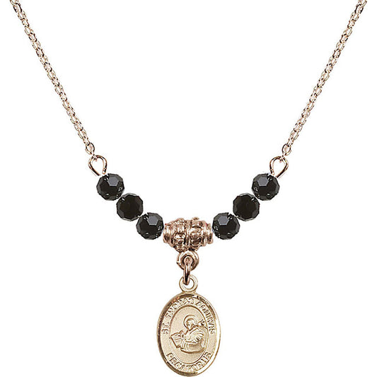 14kt Gold Filled Saint Thomas Aquinas Birthstone Necklace with Jet Beads - 9108