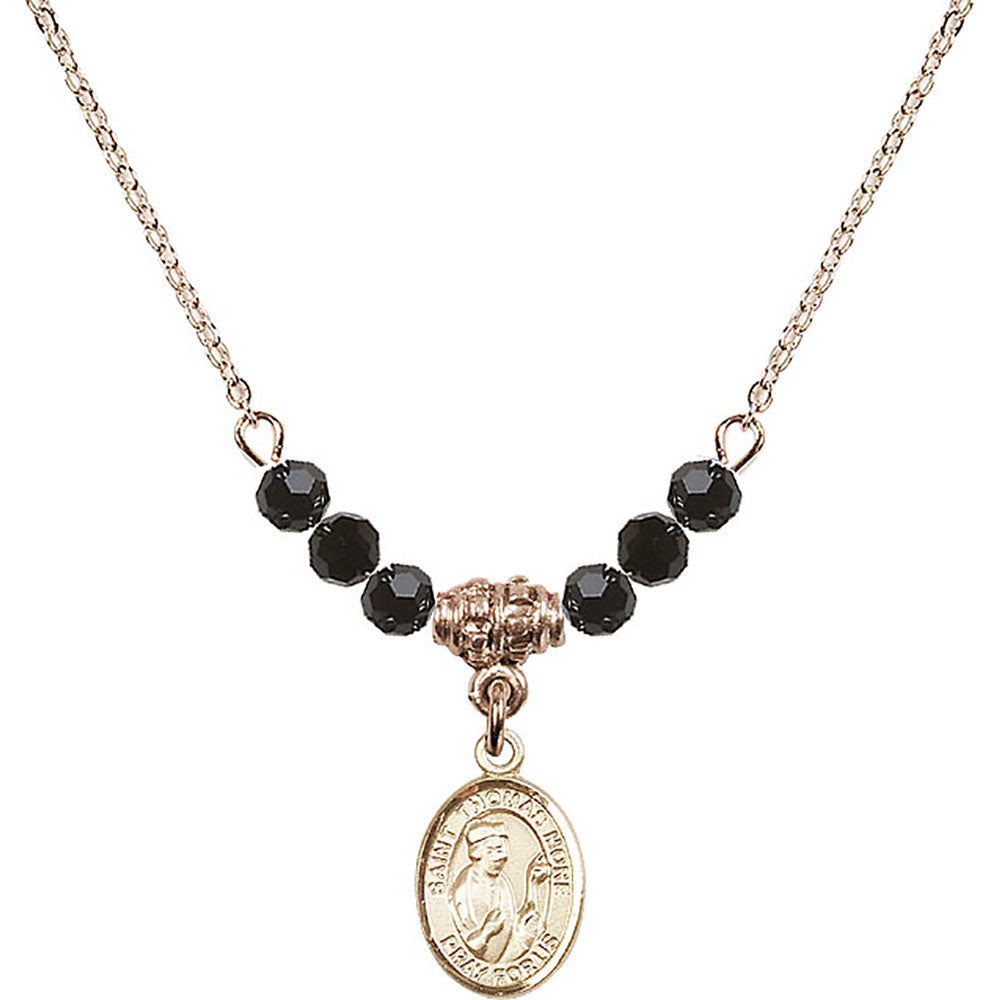 14kt Gold Filled Saint Thomas More Birthstone Necklace with Jet Beads - 9109