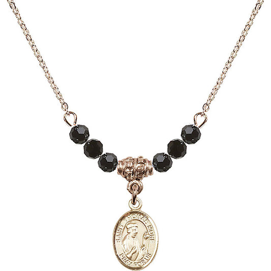 14kt Gold Filled Saint Thomas More Birthstone Necklace with Jet Beads - 9109