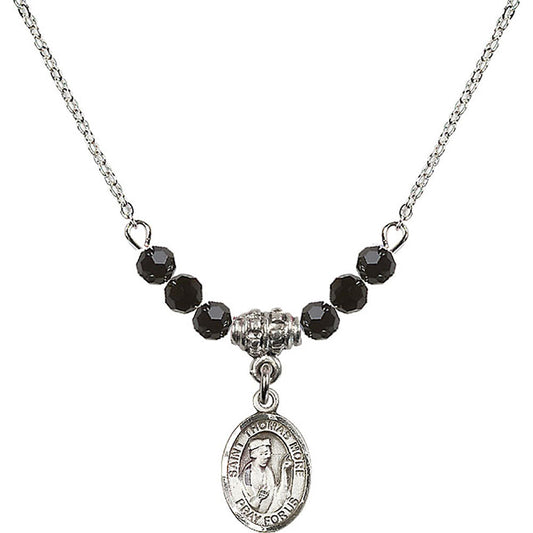 Sterling Silver Saint Thomas More Birthstone Necklace with Jet Beads - 9109