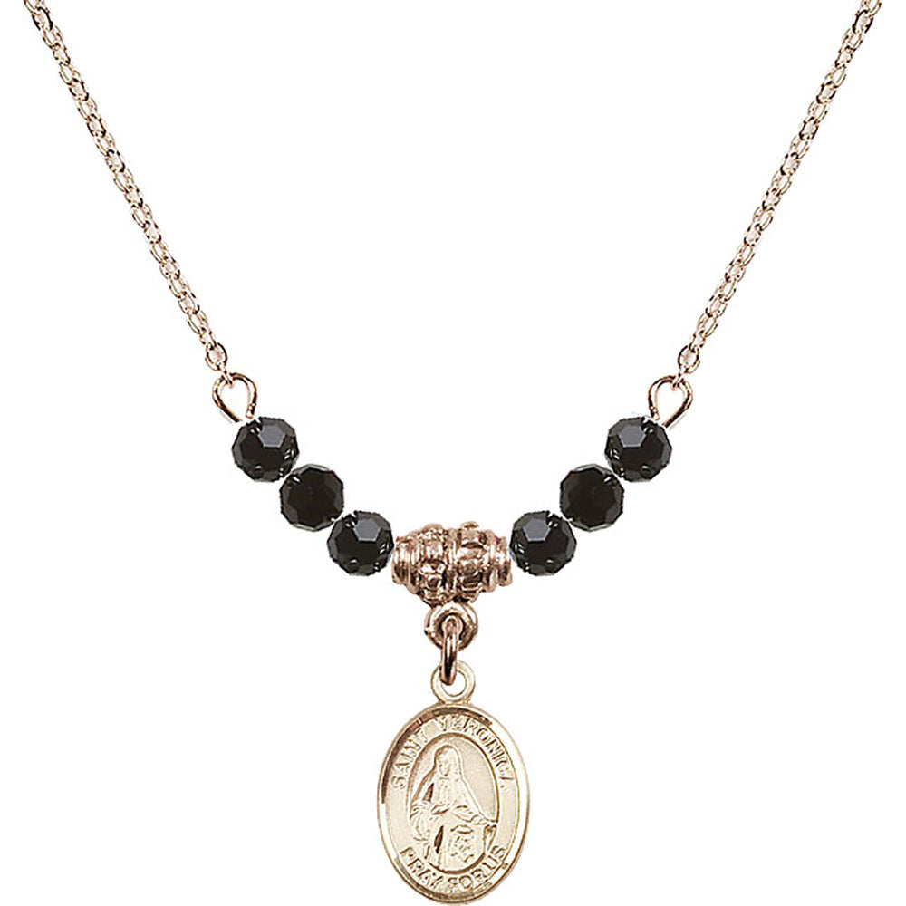14kt Gold Filled Saint Veronica Birthstone Necklace with Jet Beads - 9110