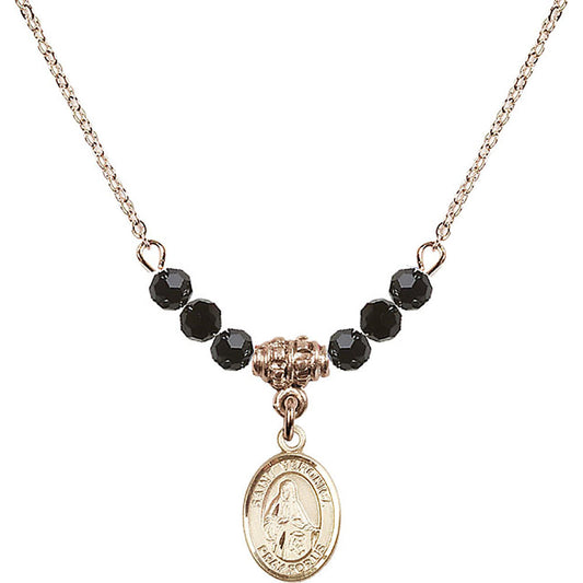 14kt Gold Filled Saint Veronica Birthstone Necklace with Jet Beads - 9110