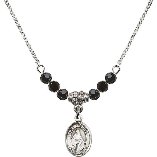 Sterling Silver Saint Veronica Birthstone Necklace with Jet Beads - 9110