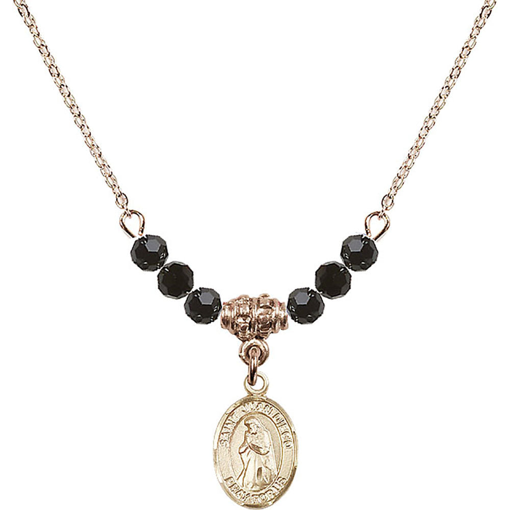 14kt Gold Filled Saint Juan Diego Birthstone Necklace with Jet Beads - 9111