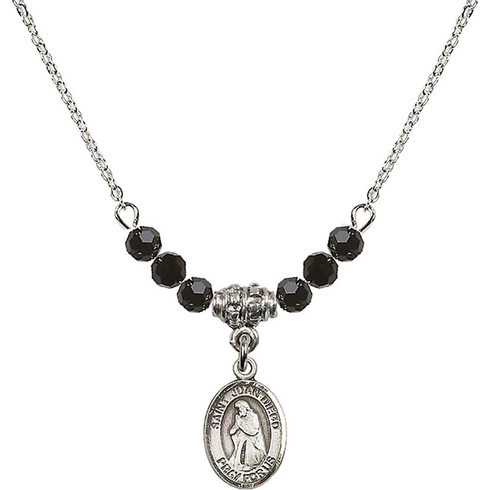 Sterling Silver Saint Juan Diego Birthstone Necklace with Jet Beads - 9111