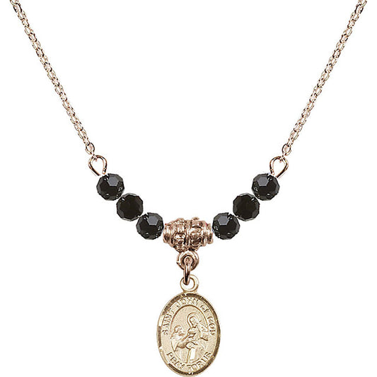 14kt Gold Filled Saint John of God Birthstone Necklace with Jet Beads - 9112