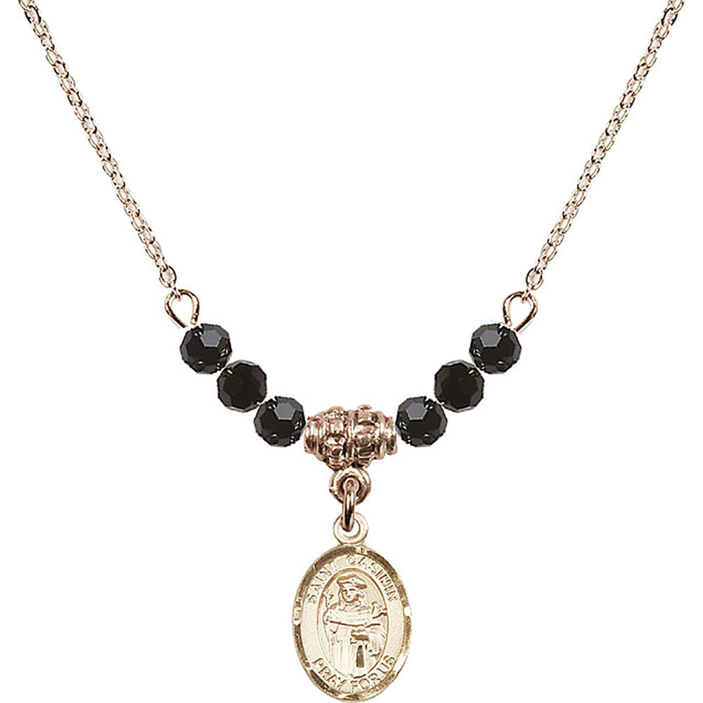 14kt Gold Filled Saint Casimir of Poland Birthstone Necklace with Jet Beads - 9113