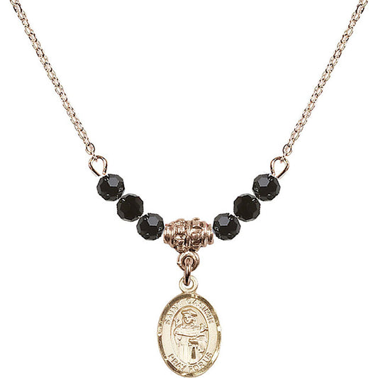 14kt Gold Filled Saint Casimir of Poland Birthstone Necklace with Jet Beads - 9113