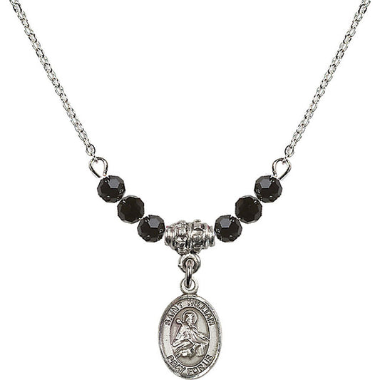 Sterling Silver Saint William of Rochester Birthstone Necklace with Jet Beads - 9114