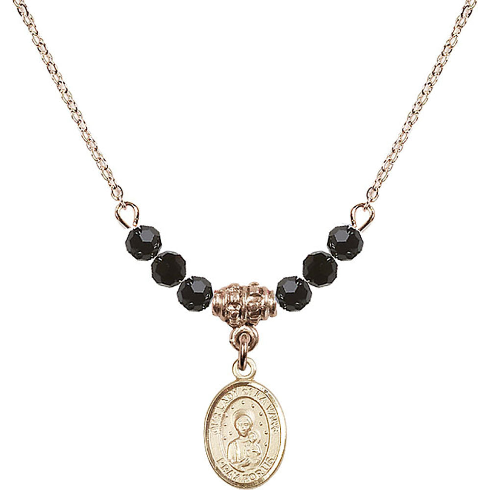 14kt Gold Filled Our Lady of la Vang Birthstone Necklace with Jet Beads - 9115