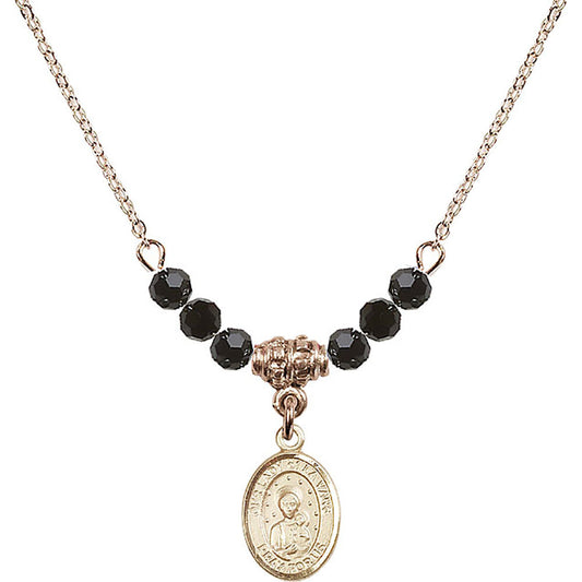 14kt Gold Filled Our Lady of la Vang Birthstone Necklace with Jet Beads - 9115