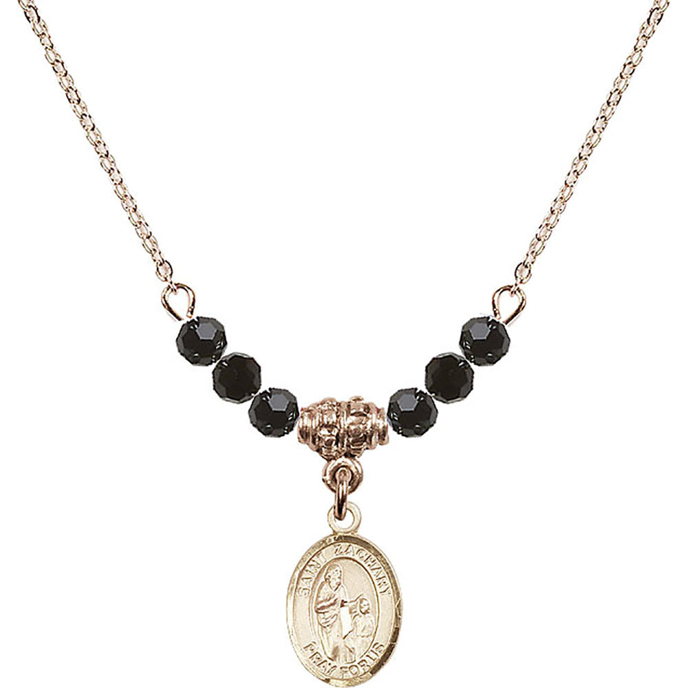 14kt Gold Filled Saint Zachary Birthstone Necklace with Jet Beads - 9116