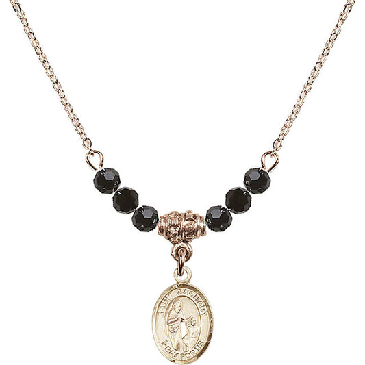 14kt Gold Filled Saint Zachary Birthstone Necklace with Jet Beads - 9116