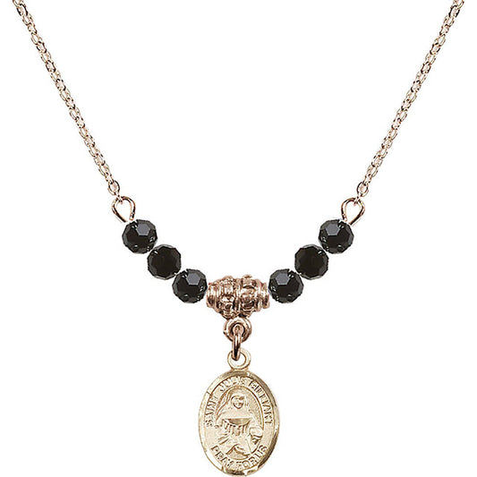 14kt Gold Filled Saint Julie Billiart Birthstone Necklace with Jet Beads - 9117