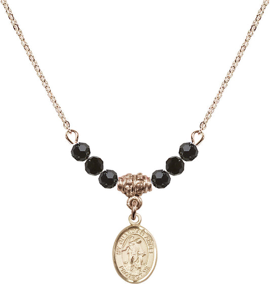 14kt Gold Filled Guardian Angel w/Child Birthstone Necklace with Jet Beads - 9118