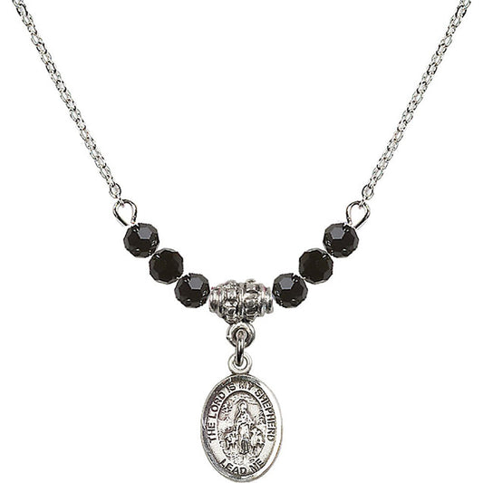Sterling Silver Lord Is My Shepherd Birthstone Necklace with Jet Beads - 9119