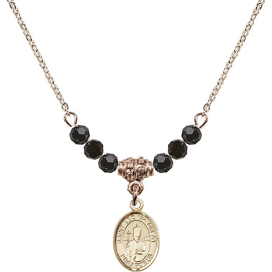 14kt Gold Filled Saint Leo the Great Birthstone Necklace with Jet Beads - 9120