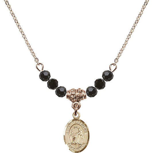 14kt Gold Filled Saint Valentine of Rome Birthstone Necklace with Jet Beads - 9121