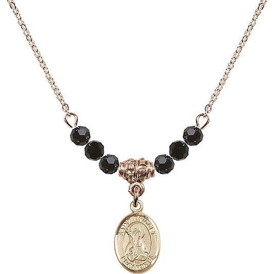 14kt Gold Filled Saint Bridget of Sweden Birthstone Necklace with Jet Beads - 9122