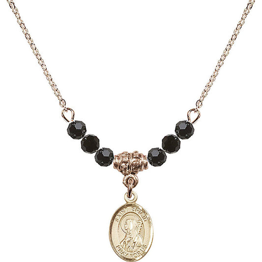 14kt Gold Filled Saint Brigid of Ireland Birthstone Necklace with Jet Beads - 9123