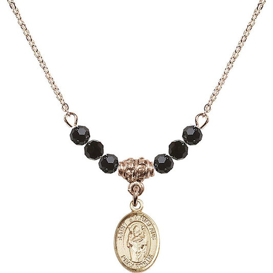 14kt Gold Filled Saint Stanislaus Birthstone Necklace with Jet Beads - 9124