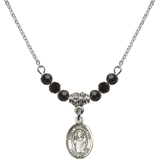 Sterling Silver Saint Stanislaus Birthstone Necklace with Jet Beads - 9124