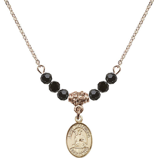 14kt Gold Filled Saint Walburga Birthstone Necklace with Jet Beads - 9126