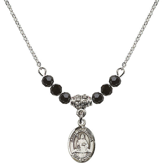 Sterling Silver Saint Walburga Birthstone Necklace with Jet Beads - 9126