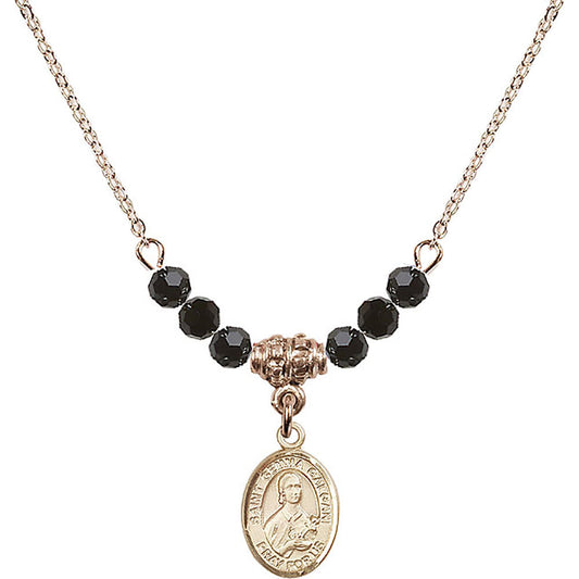 14kt Gold Filled Saint Gemma Galgani Birthstone Necklace with Jet Beads - 9130