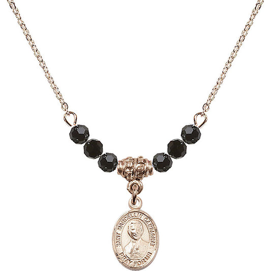 14kt Gold Filled Saint Marcellin Champagnat Birthstone Necklace with Jet Beads - 9131
