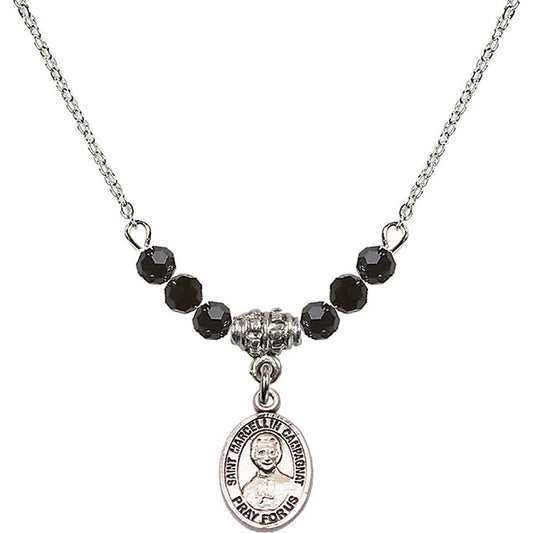 Sterling Silver Saint Marcellin Champagnat Birthstone Necklace with Jet Beads - 9131