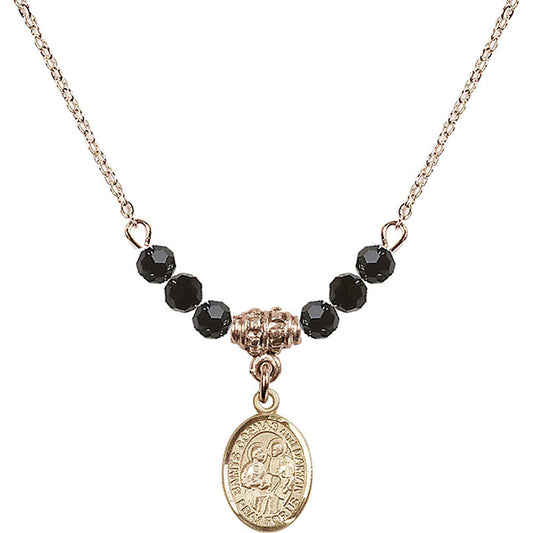 14kt Gold Filled Saints Cosmas & Damian Birthstone Necklace with Jet Beads - 9132