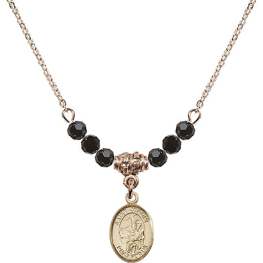 14kt Gold Filled Saint Jerome Birthstone Necklace with Jet Beads - 9135