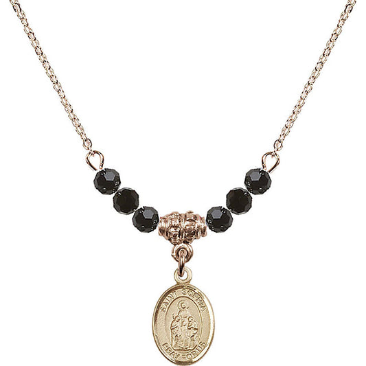 14kt Gold Filled Saint Sophia Birthstone Necklace with Jet Beads - 9136