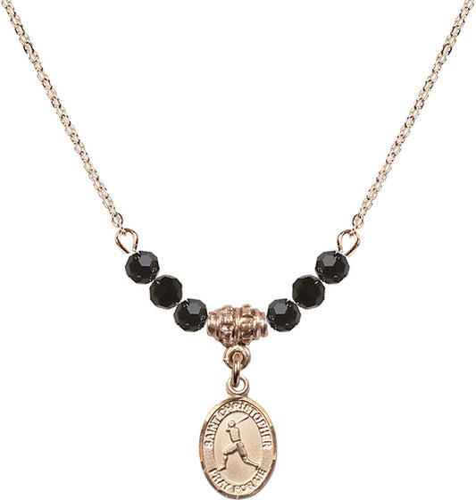 14kt Gold Filled Saint Christopher/Baseball Birthstone Necklace with Jet Beads - 9150