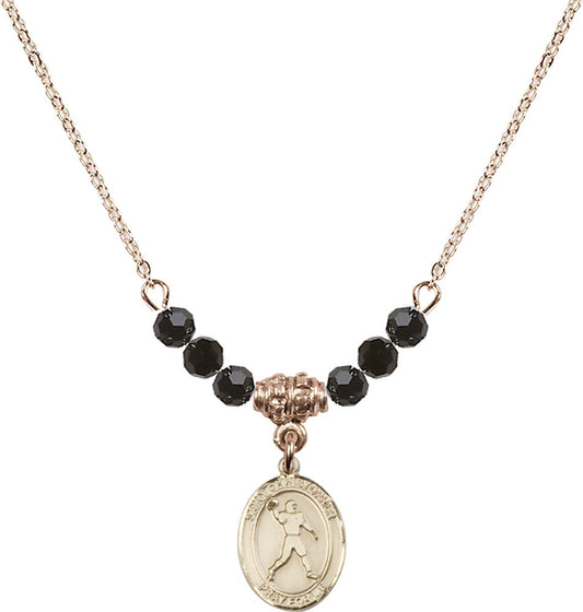 14kt Gold Filled Saint Christopher/Football Birthstone Necklace with Jet Beads - 9151