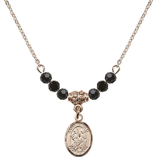 14kt Gold Filled Saint Cecilia / Marching Band Birthstone Necklace with Jet Beads - 9179