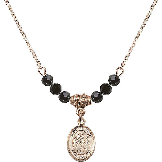 14kt Gold Filled Saint Cecilia / Choir Birthstone Necklace with Jet Beads - 9180