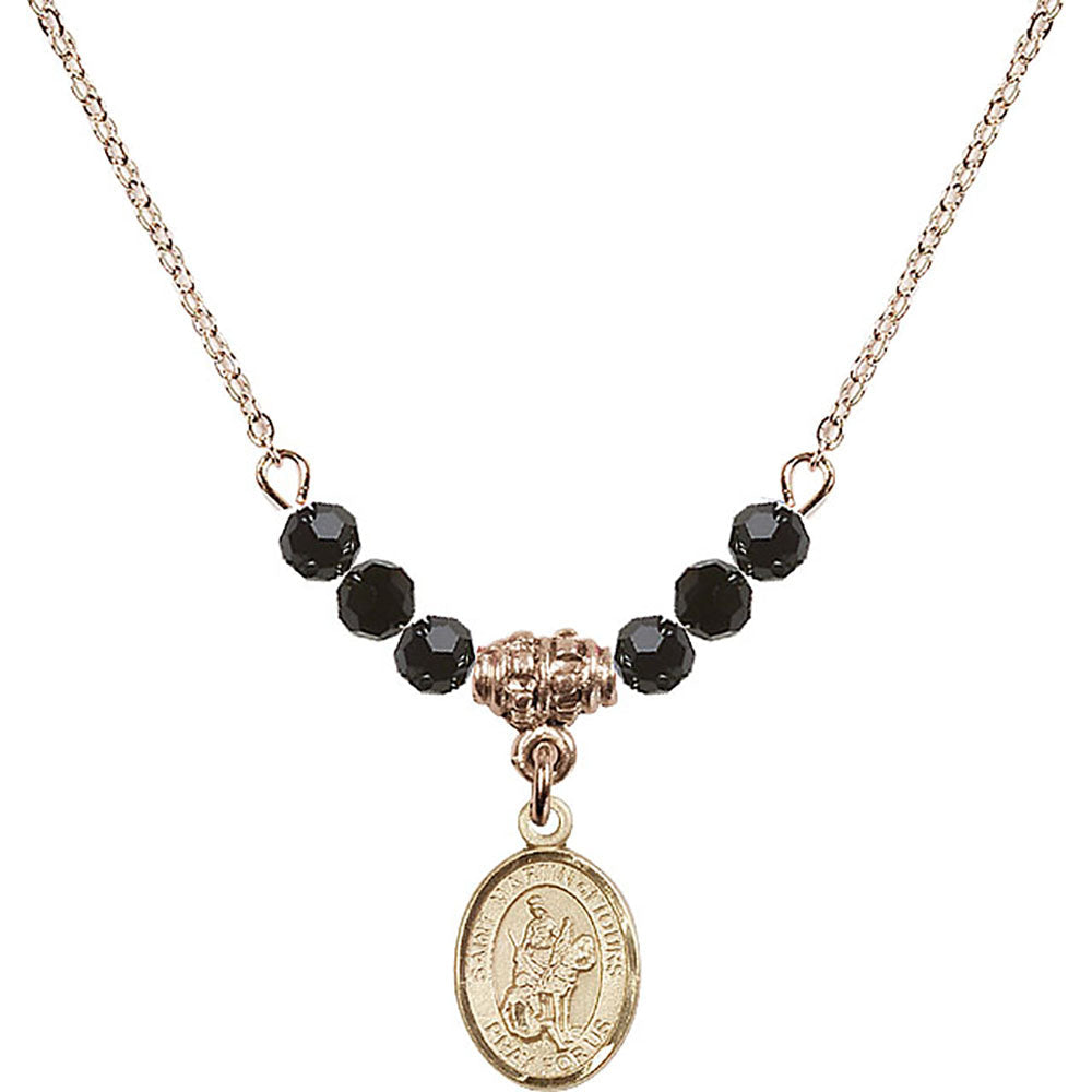 14kt Gold Filled Saint Martin of Tours Birthstone Necklace with Jet Beads - 9200