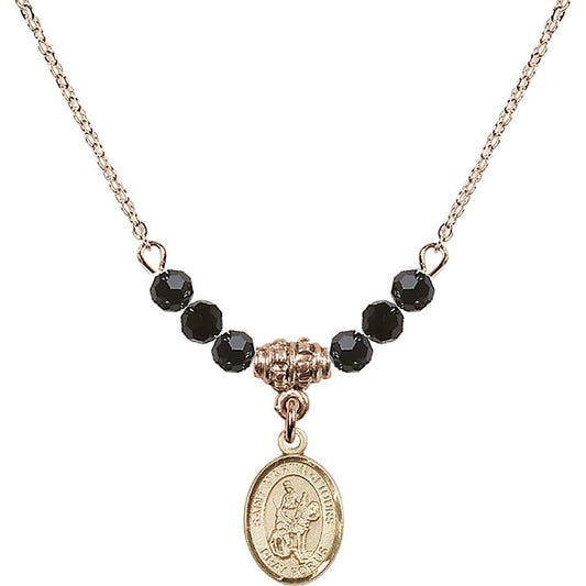 14kt Gold Filled Saint Martin of Tours Birthstone Necklace with Jet Beads - 9200