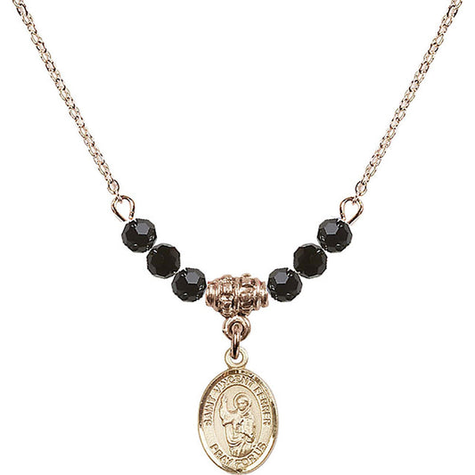 14kt Gold Filled Saint Vincent Ferrer Birthstone Necklace with Jet Beads - 9201