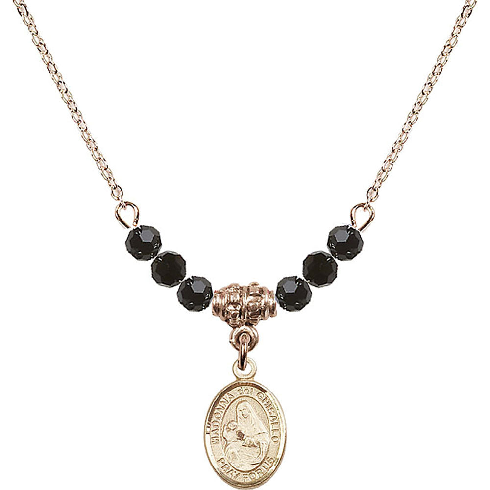 14kt Gold Filled Madonna del Ghisallo Birthstone Necklace with Jet Beads - 9203