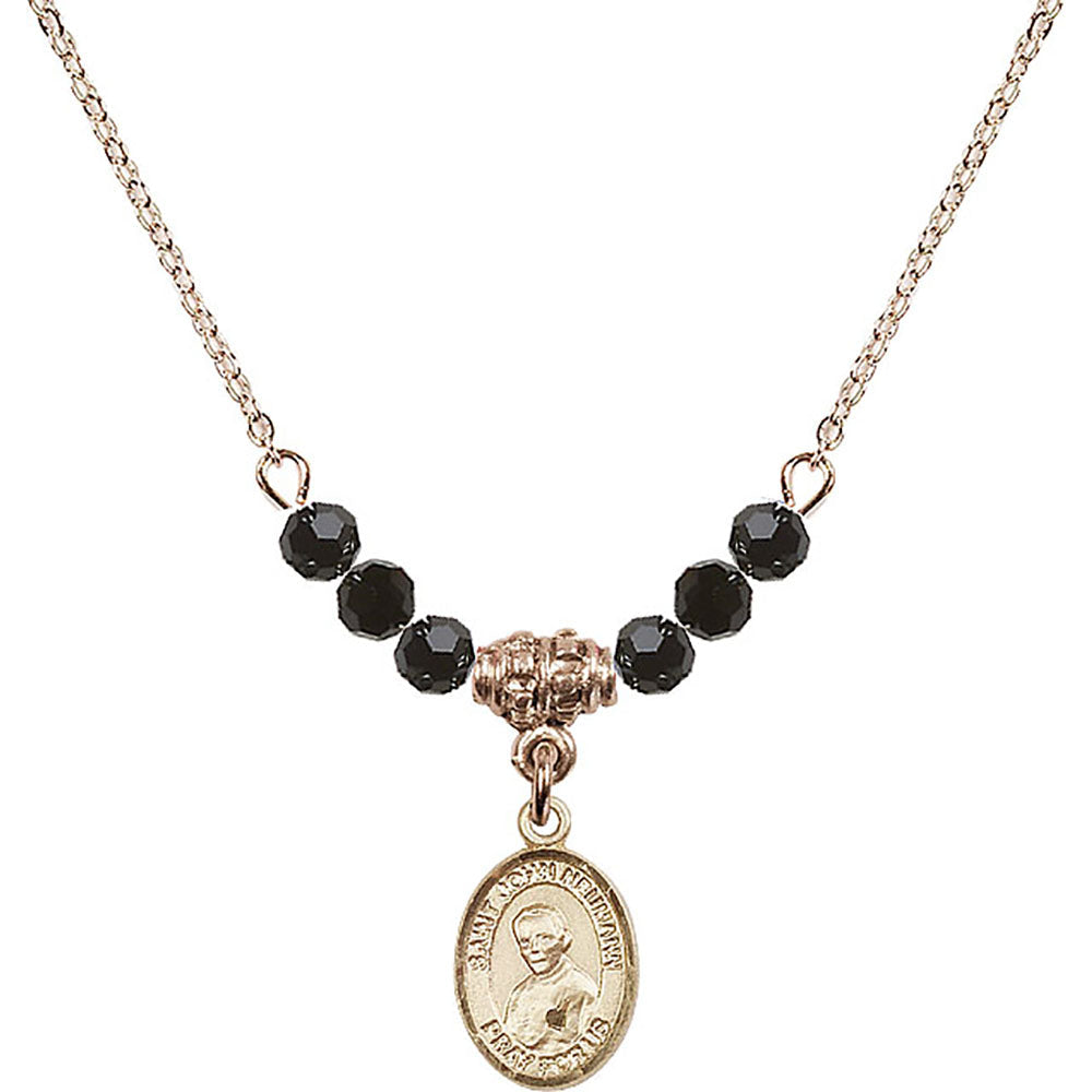 14kt Gold Filled Saint John Neumann Birthstone Necklace with Jet Beads - 9204