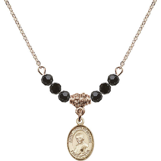14kt Gold Filled Saint John Neumann Birthstone Necklace with Jet Beads - 9204
