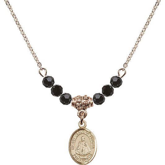 14kt Gold Filled Infant of Prague Birthstone Necklace with Jet Beads - 9207